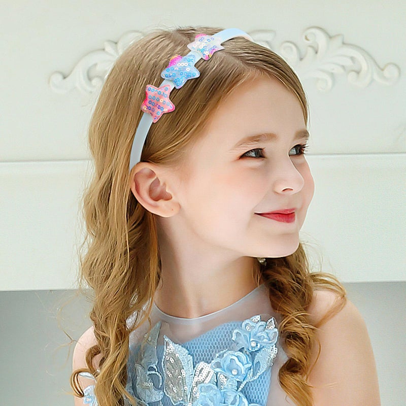 Fishdown Girls Headbands for Kids Glitter Toddler Girl Sequin Hairbands Glitter Heart Rainbow Butterfly Star Non-slip with Teeth (6 PCS) - Image 2